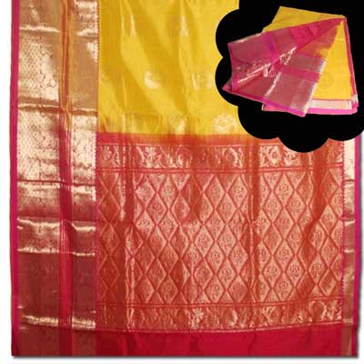 "Yellow colour Venkatagiri Seiko saree SLSM-20 - Click here to View more details about this Product